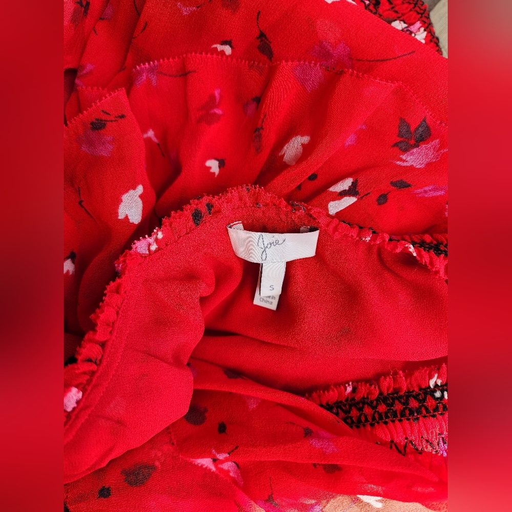 Joie Silk One-Shoulder Ruffle Red Floral Maxi Dress - Picture 12 of 14